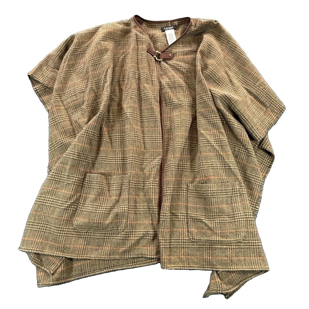 Lauren Ralph Lauren Womens Cape Poncho Tartan Plaid Wrap Fringe Acrylic One Size